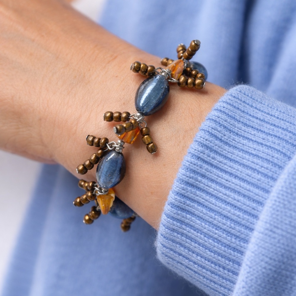Elegant Blue and copper bohemian style Beaded Bracelet